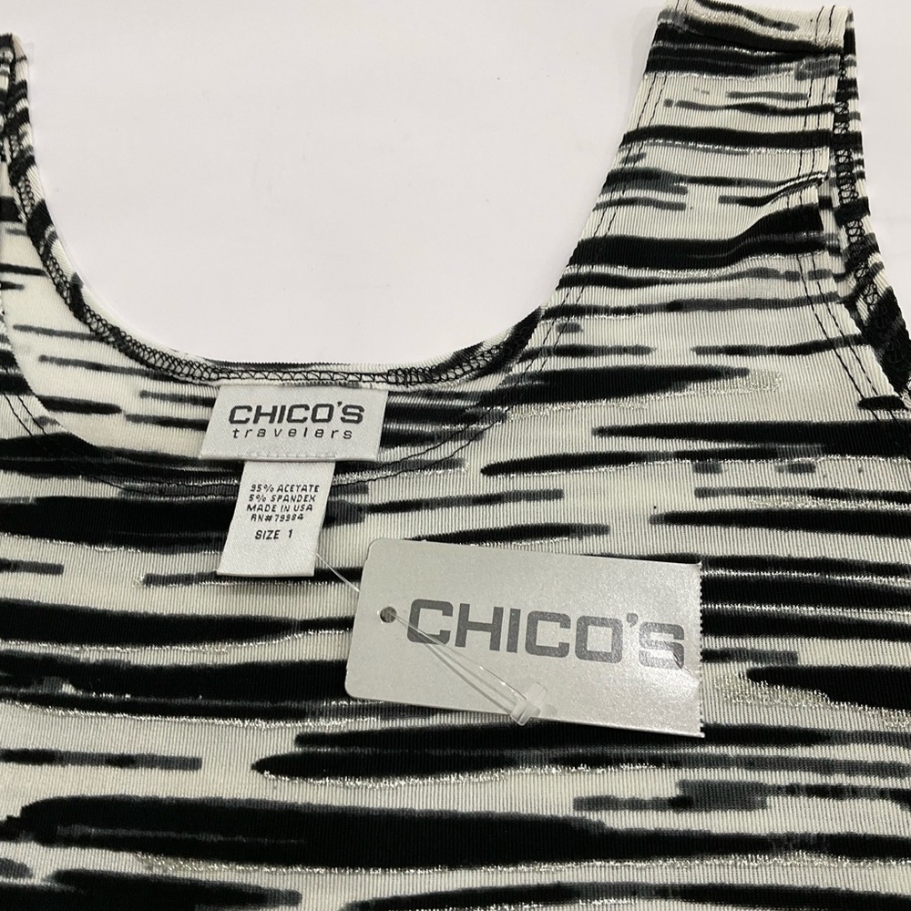 NWT Chico's Travelers Black & White Abstract Stripe Tank Top - Picture 6 of 7